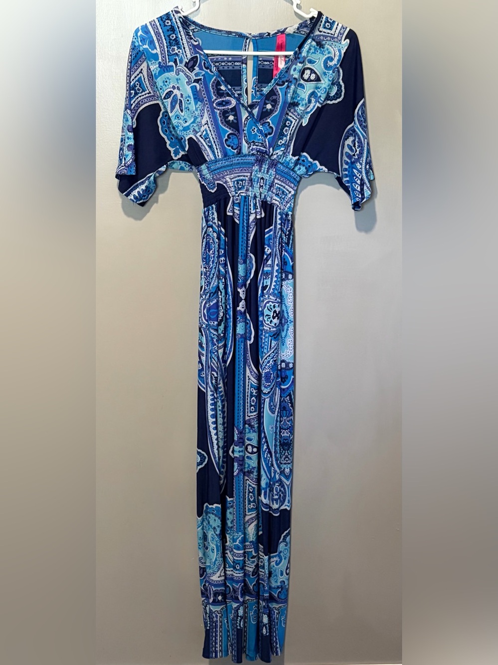 Christina love long silk multicolor blue maxi dress women's size small